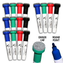 Load image into Gallery viewer, (12) Pack Large Color Dry Erase Markers with Eraser Cap, Round Point