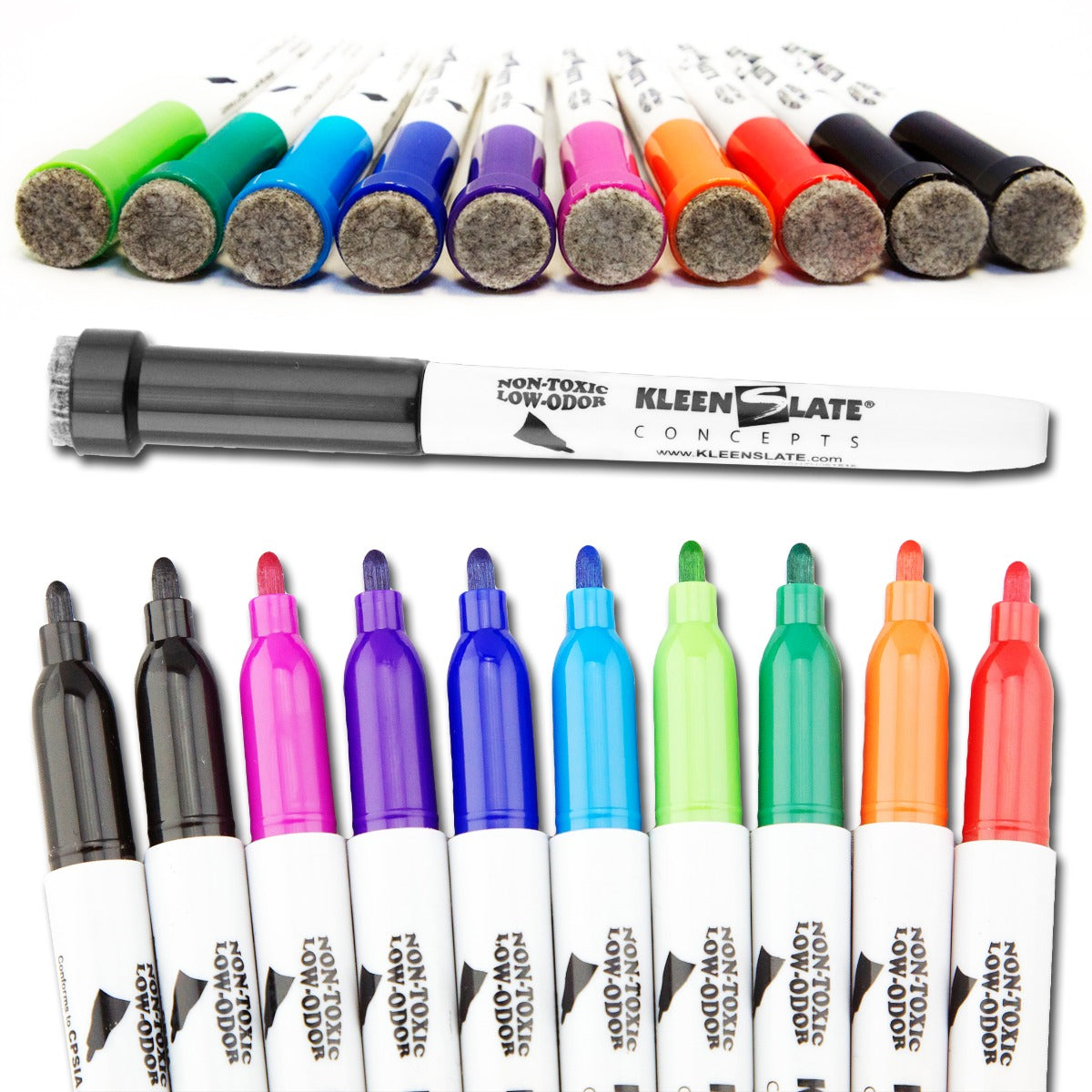 (10) Pack MultiColor Small Dry Erase Markers with Eraser Caps KleenSlate