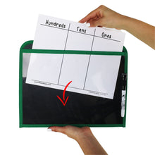 Load image into Gallery viewer, Home School Kit (4) Durable Dry Erase Pocket w/Sturdy Back and Clear Vinyl Sleeve + 12 Dry Erase Markers with Erasers (4 Black, 8 Assorted Color) + (1) Microfiber Cleaning Cloth