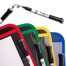 Load image into Gallery viewer, Home School Kit (4) Durable Dry Erase Pocket w/Sturdy Back and Clear Vinyl Sleeve + 12 Dry Erase Markers with Erasers (4 Black, 8 Assorted Color) + (1) Microfiber Cleaning Cloth