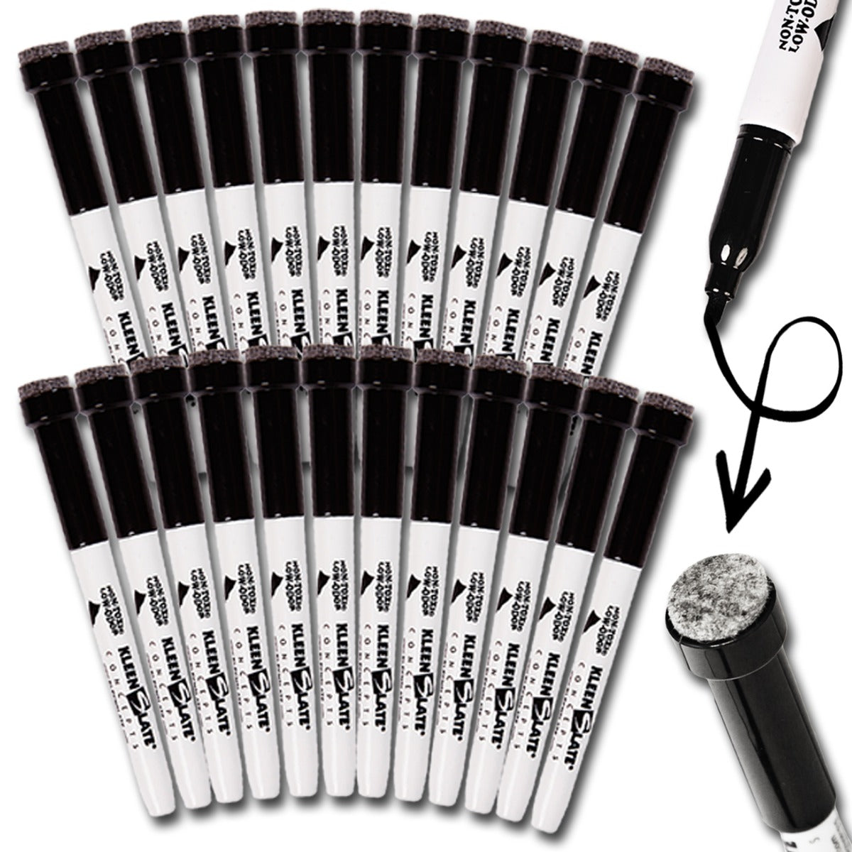 24) Pack Small Black Dry Erase Markers with Eraser Caps – KleenSlate