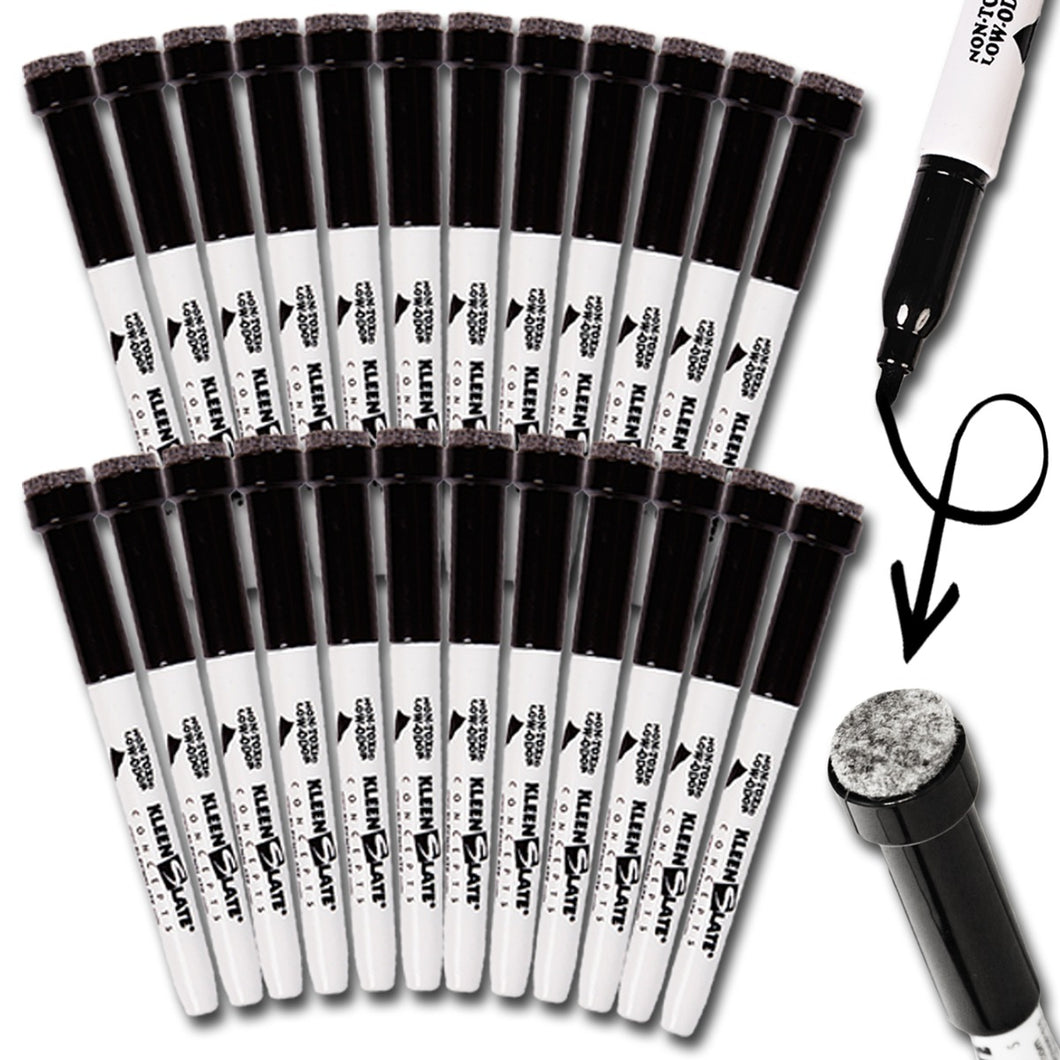 (24) Pack Small Black Dry Erase Markers with Eraser Caps