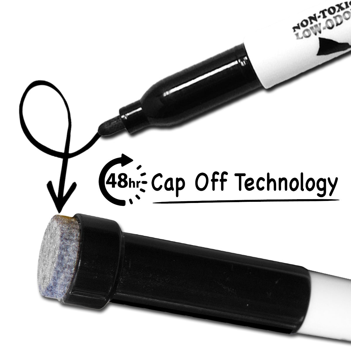 (36) Pack Small Black Dry Erase Markers with Eraser Caps KleenSlate